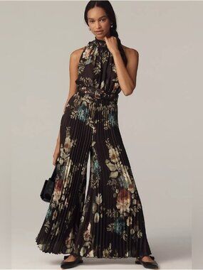 NWT Size S -Ranna Gill Pleated Mock-Neck Floral Jumpsuit with Pockets (US$ 288)